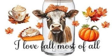 Fall Cow- UV DTF 16oz Libbey Cup Wrap
