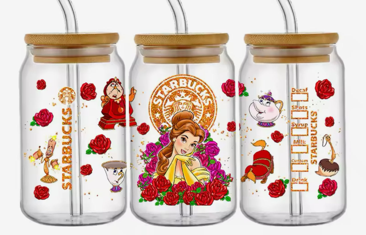 Princess- Belle- UV DTF 16oz Libbey Cup Wrap