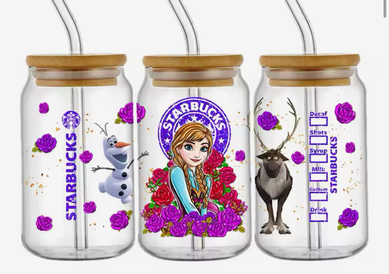 Princess- Anna- UV DTF 16oz Libbey Cup Wrap