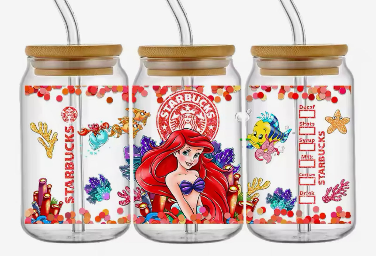 Princess- Ariel- UV DTF 16oz Libbey Cup Wrap