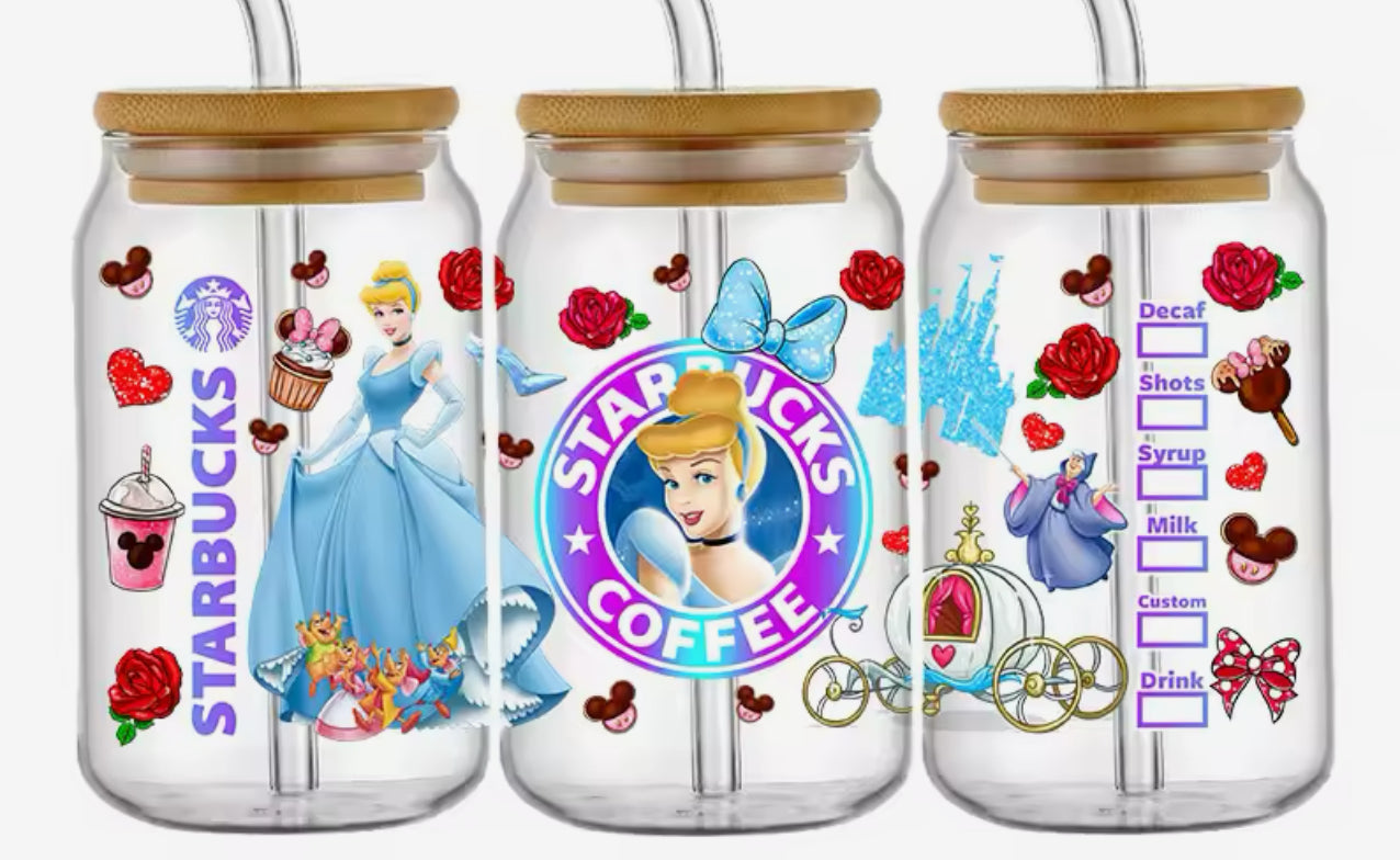 Princess- Cinderella- UV DTF 16oz Libbey Cup Wrap