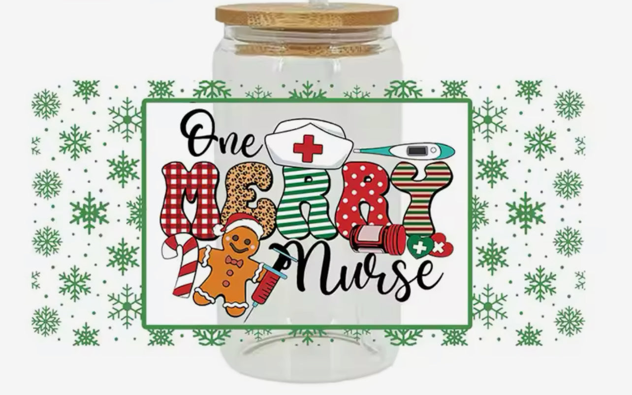 Nurse Merry- UV DTF 16oz Libbey Cup Wrap