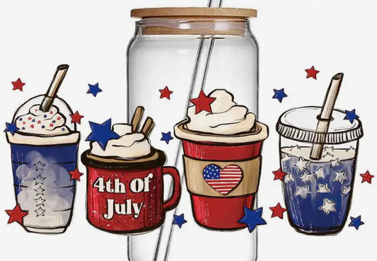 USA 4th Of July Coffee UV DTF 16oz Libbey Cup Wrap