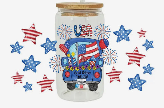 USA Truck UV DTF 16oz Libbey Cup Wrap