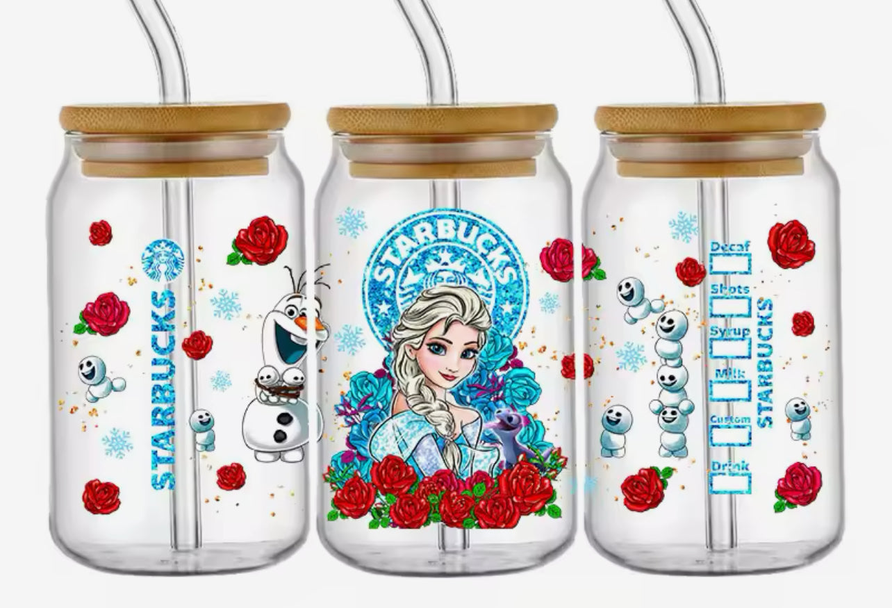 Princess- Elsa- UV DTF 16oz Libbey Cup Wrap