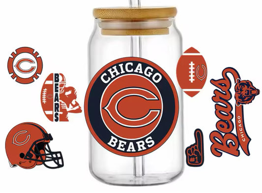 Football Team Chicago- UV DTF 16oz Libbey Cup Wrap