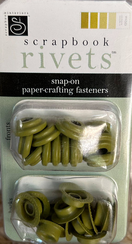 Chatterbox Scrapbook Rivets package of 12  Round Snap-on Fasteners- Olive