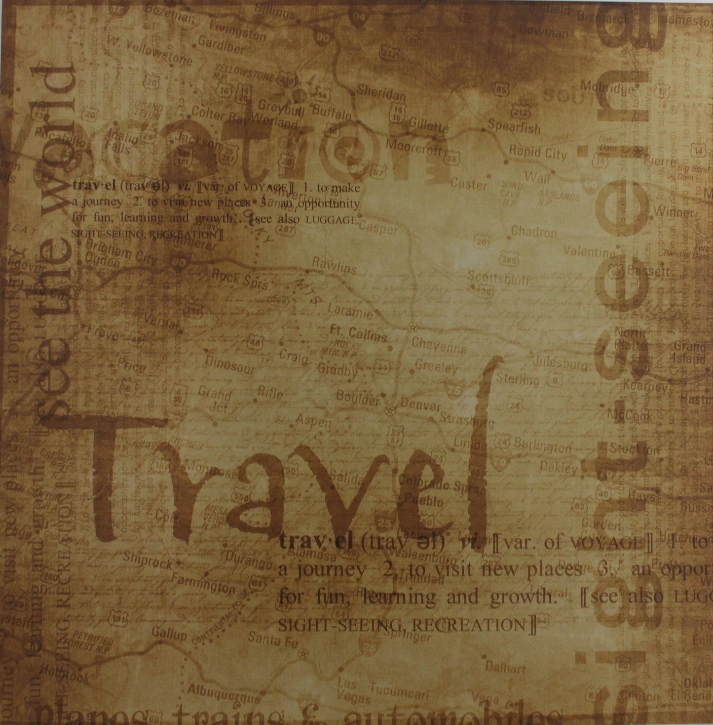 Daisy D's - Taylor Collection - Travel- 12x12 Decorative Paper- Brown